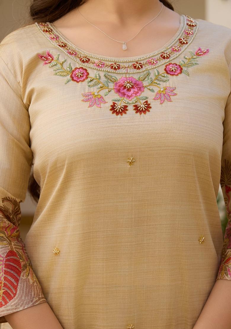 White Viscose Printed Kurta Set