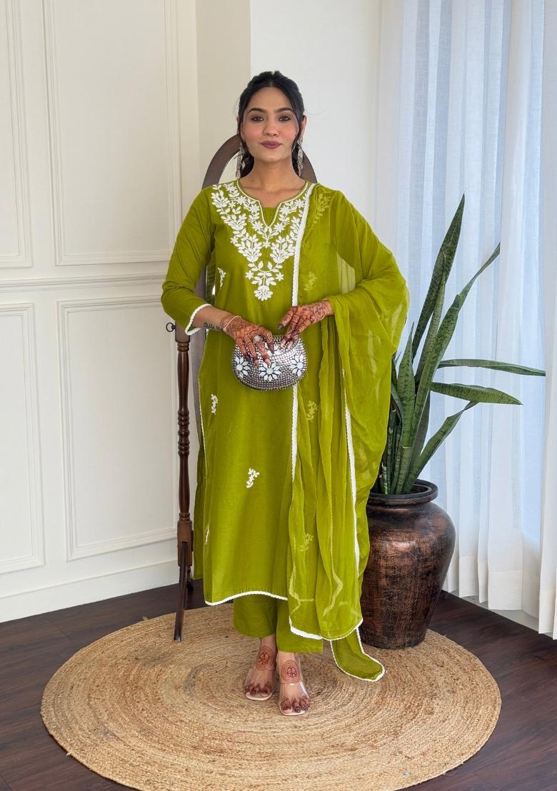 Purple Pure Cotton Chikankari Kurta Set