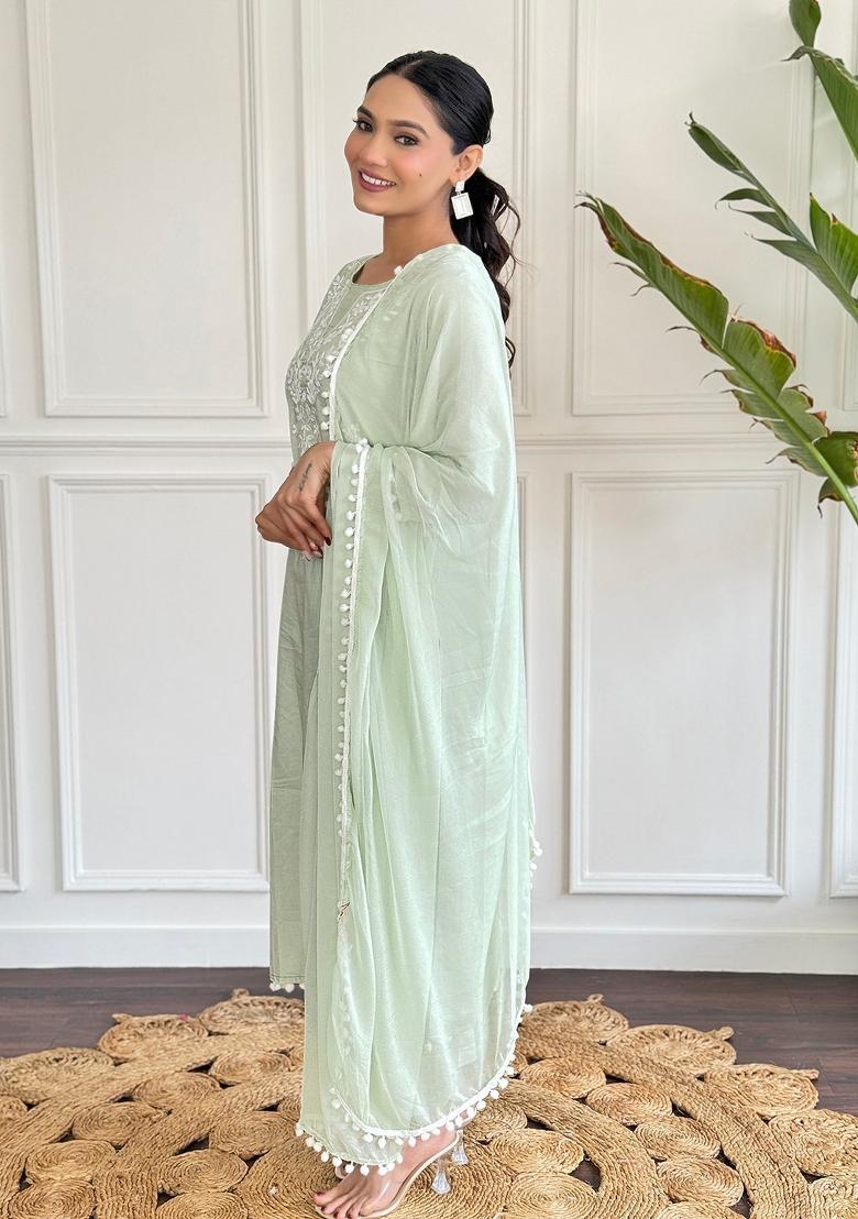 Green Pure Cotton Chikankari Kurta Set