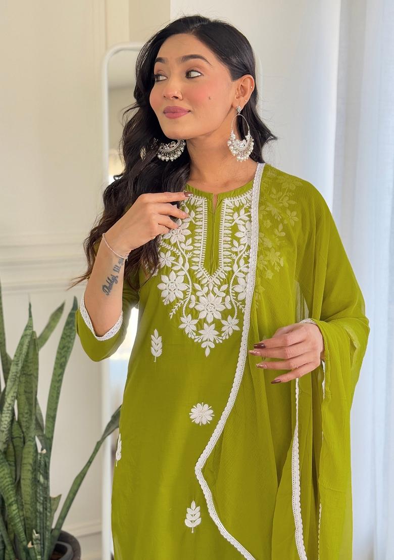 Purple Pure Cotton Chikankari Kurta Set