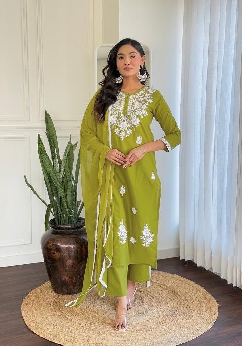 Purple Pure Cotton Chikankari Kurta Set