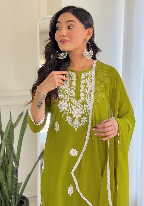 Purple Pure Cotton Chikankari Kurta Set