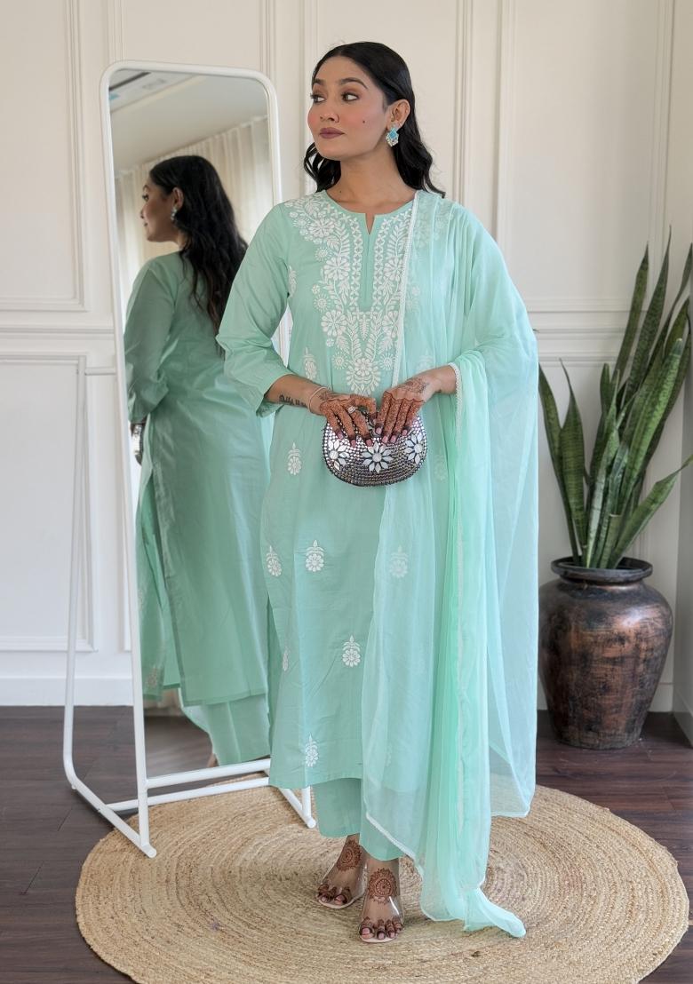 Blue Pure Cotton Chikankari Kurta Set