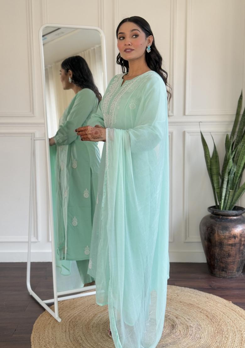 Blue Pure Cotton Chikankari Kurta Set