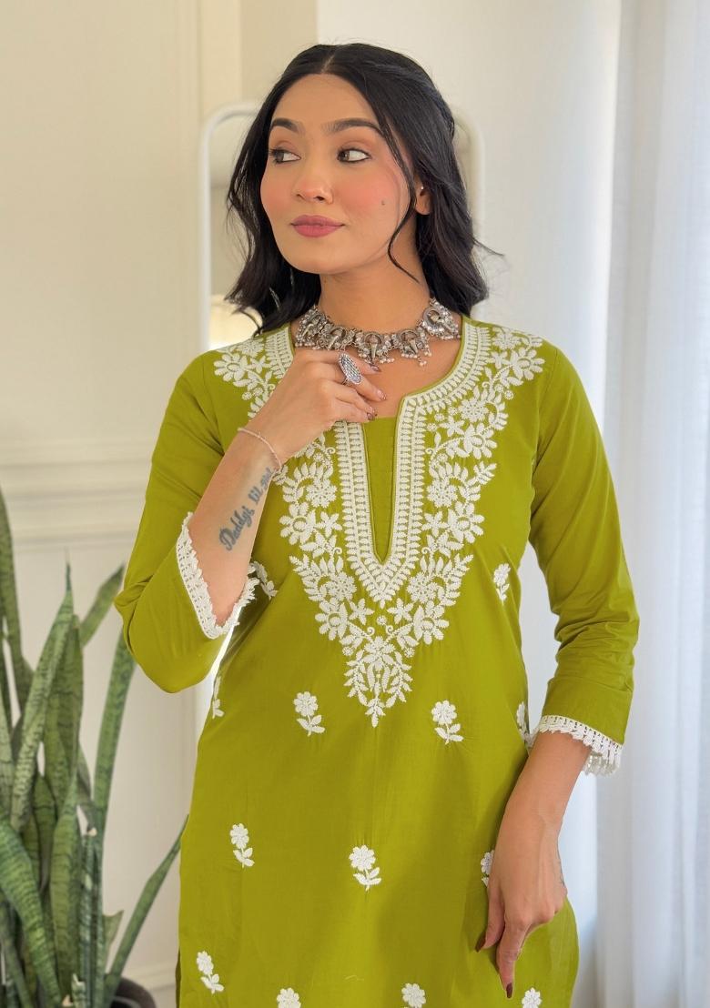 Purple Pure Cotton Chikankari Kurta Set