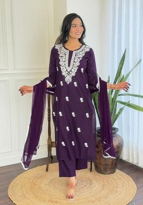 Purple Pure Cotton Chikankari Kurta Set