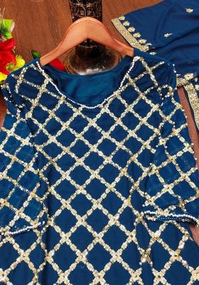 Blue Georgette Embroidered Kurta Set