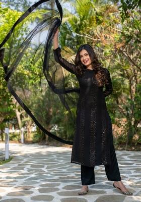 Black Georgette Embroidered Kurta Set