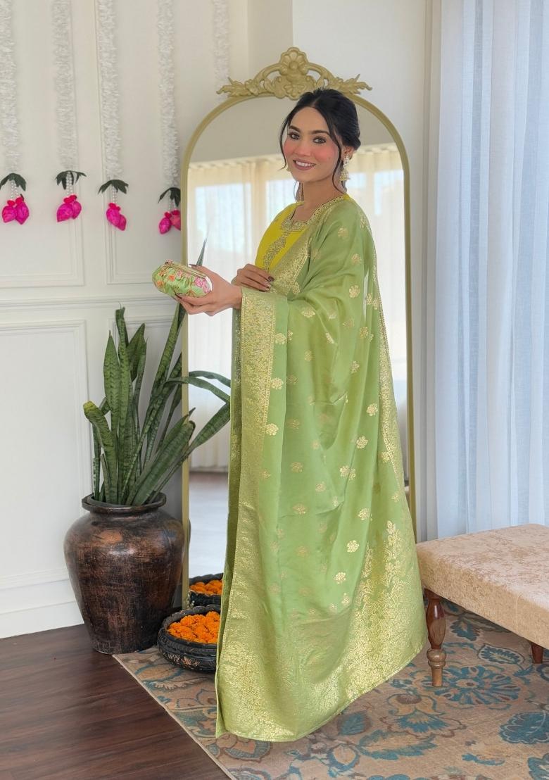 Purple Chanderi Viscose Embroidered Kurta Set