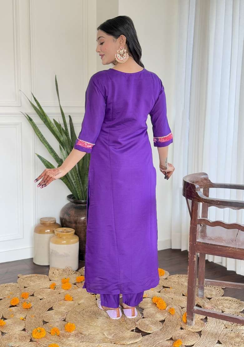 Wine Embroidered Silk Pakistani Suit Set - Indya