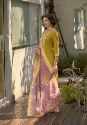 Yellow Viscose Printed Kurta Set