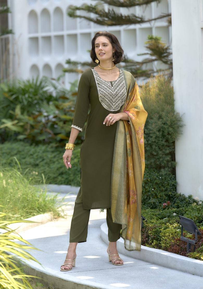 Green Viscose Printed Kurta Set