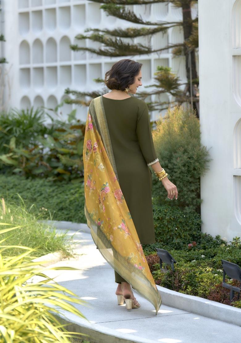Green Viscose Printed Kurta Set