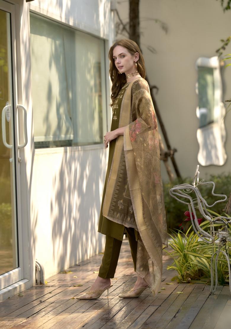 Green Rayon Printed Kurta Set