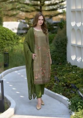 Green Tissue Thread Work Kurta Set