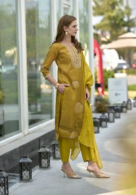 Yellow Tissue Thread Work Kurta Set
