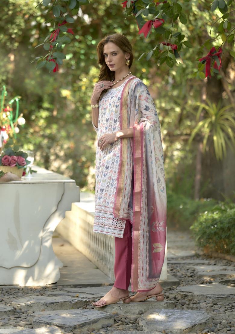 White Pure Cotton Printed Kurta Set