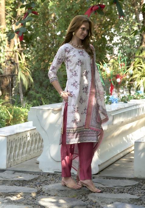 White Pure Cotton Printed Kurta Set