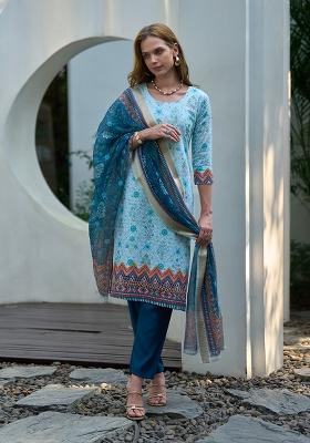 Blue Pure Cotton Printed Kurta Set
