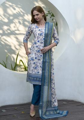 White Pure Cotton Printed Kurta Set