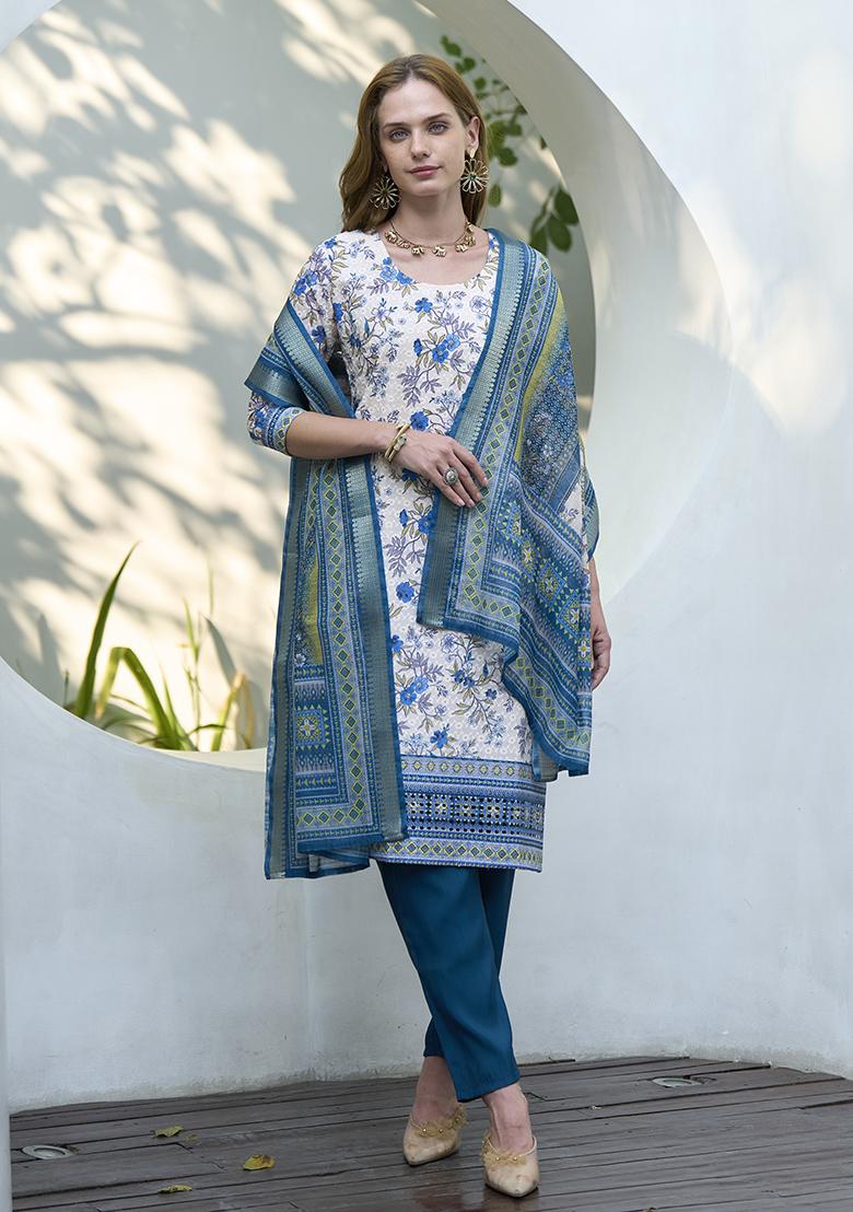 White Pure Cotton Printed Kurta Set