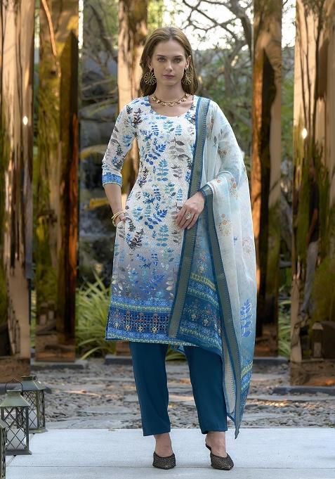 White Pure Cotton Printed Kurta Set