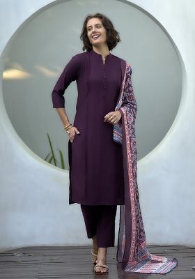 Wine Vatican Printed Kurta Set