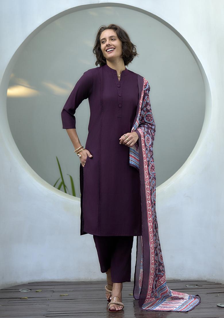 Wine Vatican Printed Kurta Set