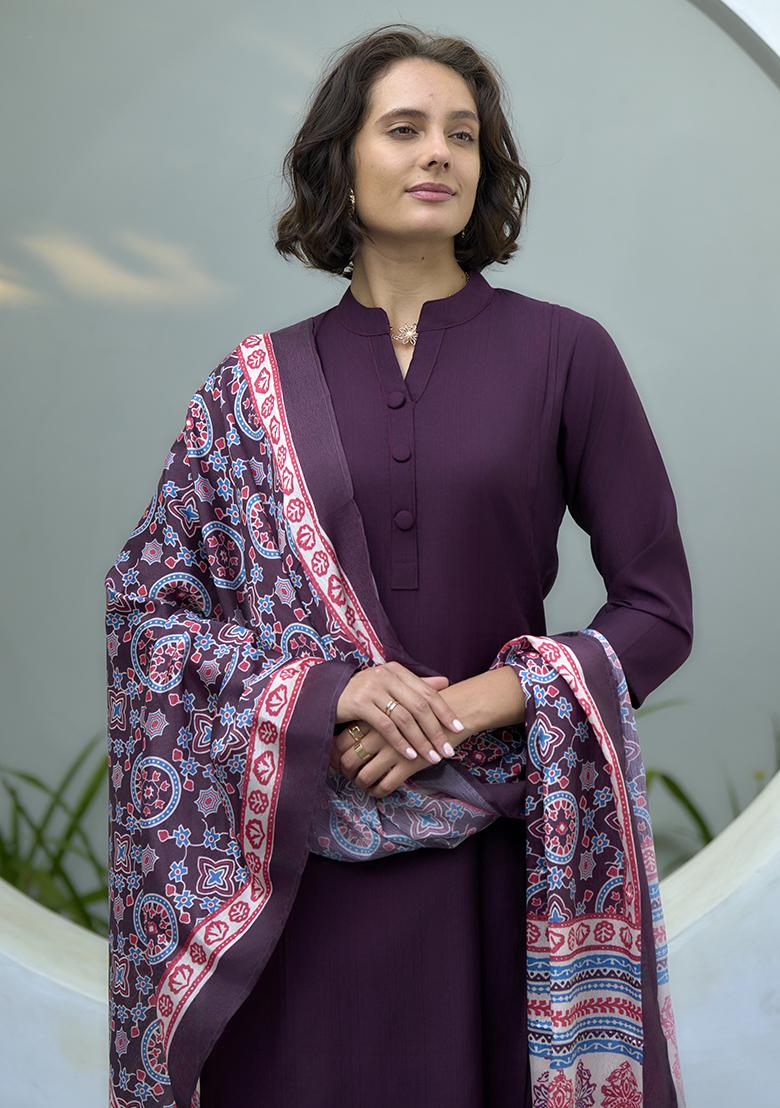 Wine Vatican Printed Kurta Set