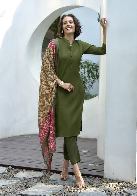 Green Vatican Printed Kurta Set