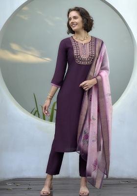 Wine Vatican Printed Kurta Set