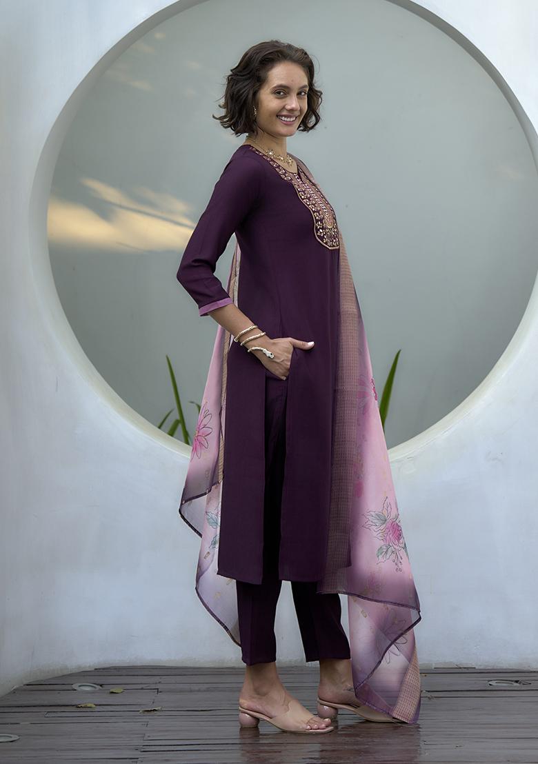 Wine Vatican Printed Kurta Set