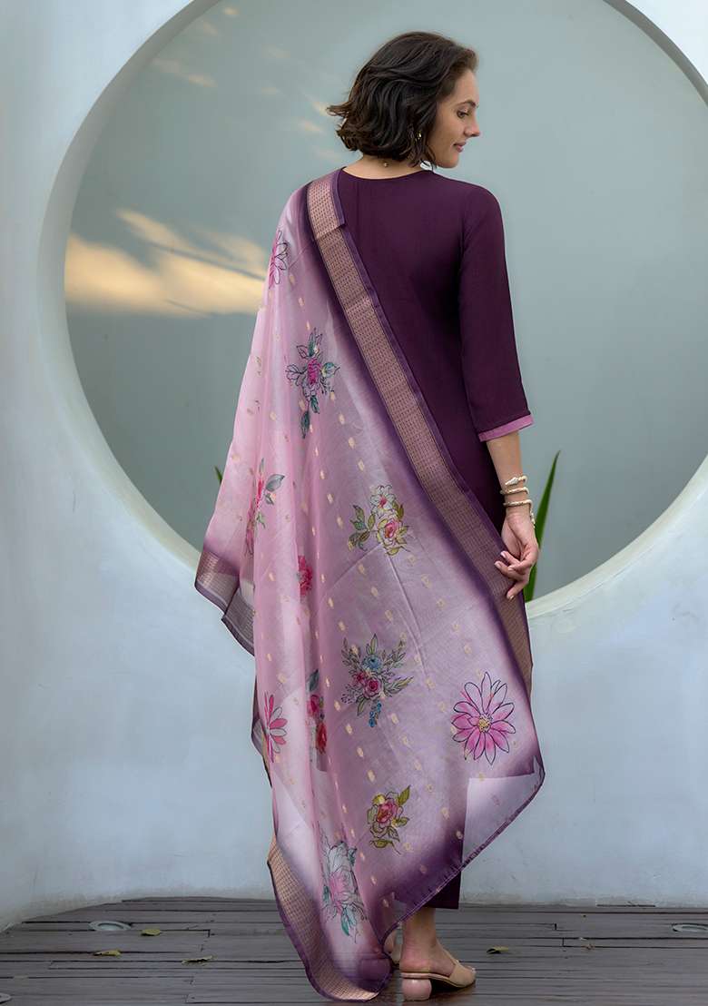 Wine Vatican Printed Kurta Set - Indya