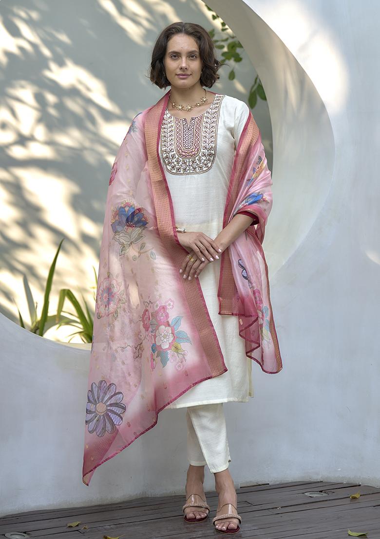 White Vatican Printed Kurta Set