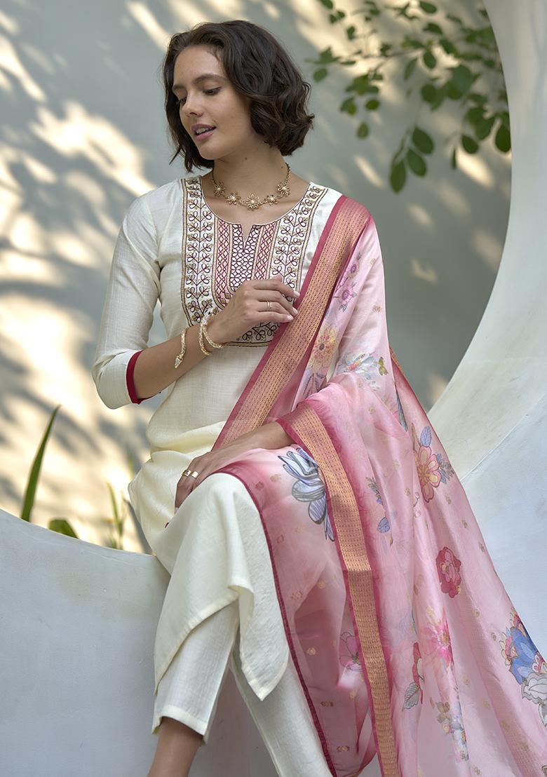 White Vatican Printed Kurta Set