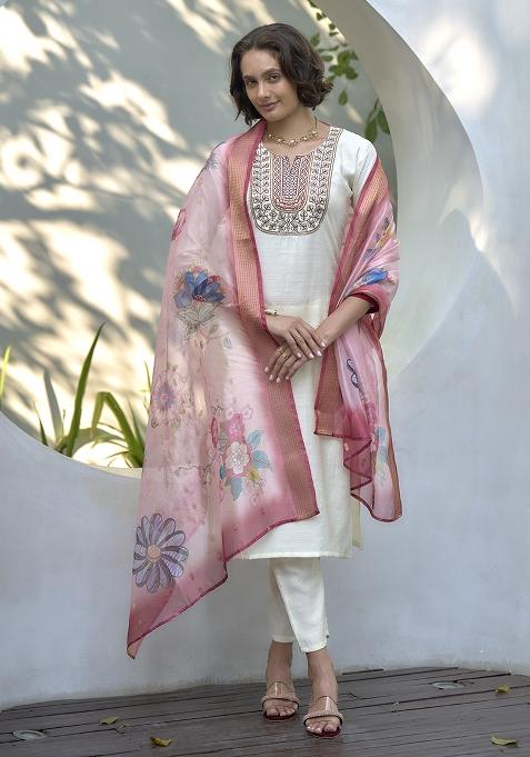 White Vatican Printed Kurta Set