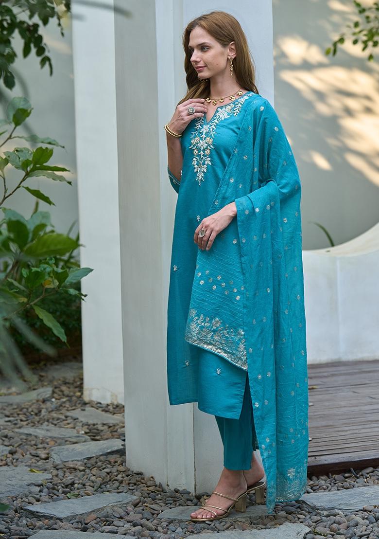 Blue Vatican Embroidered Kurta Set