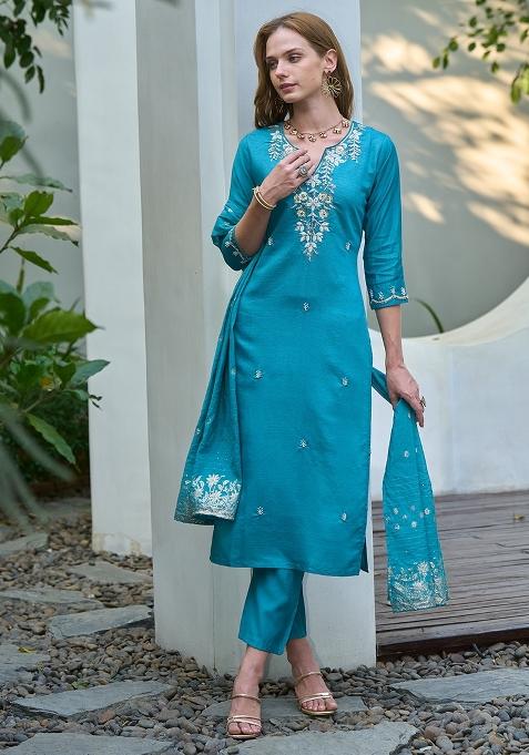 Blue Vatican Embroidered Kurta Set