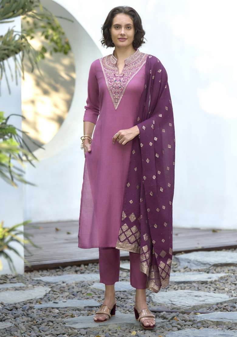 Purple Vatican Printed Kurta Set - Indya