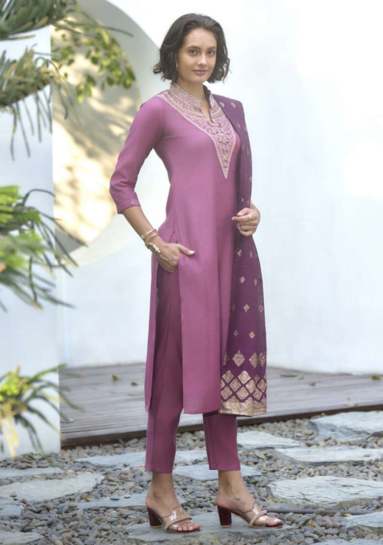Purple Vatican Printed Kurta Set - Indya