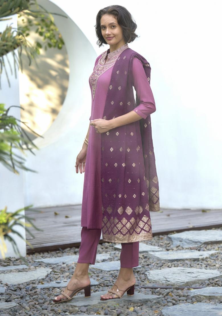 Purple Vatican Printed Kurta Set