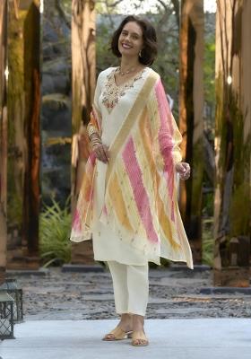 White Vatican Printed Kurta Set