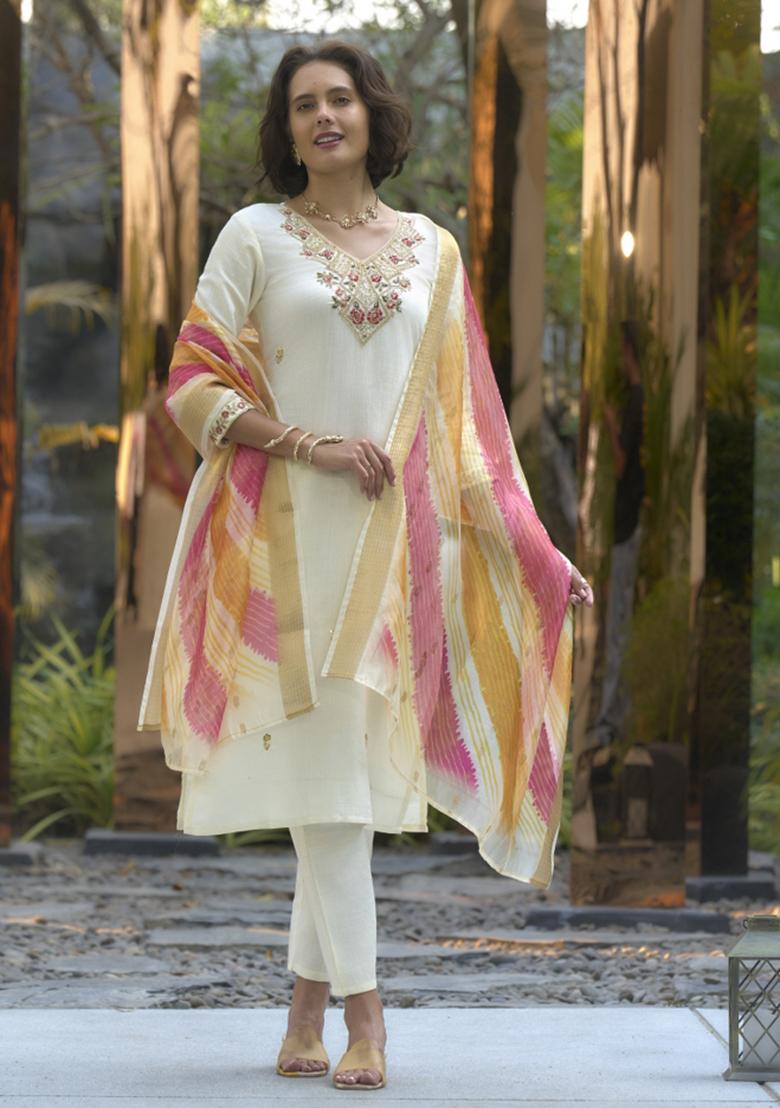 White Vatican Printed Kurta Set