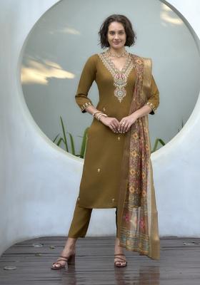 Navy Blue And White Printed Cotton Blend Salwar Kameez With Dupatta