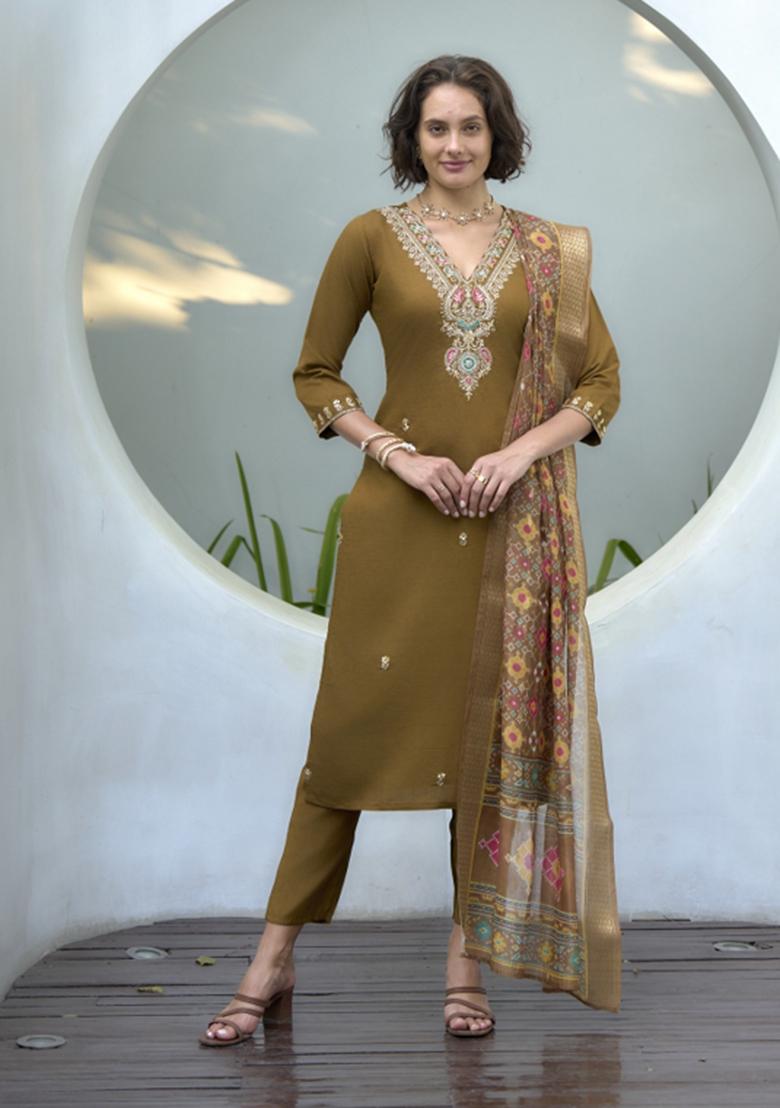 Navy Blue And White Printed Cotton Blend Salwar Kameez With Dupatta