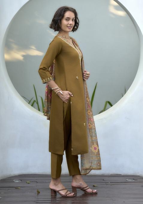 Navy Blue And White Printed Cotton Blend Salwar Kameez With Dupatta