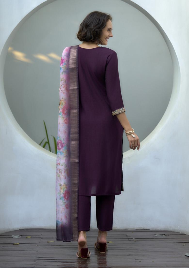 Wine Vatican Printed Kurta Set