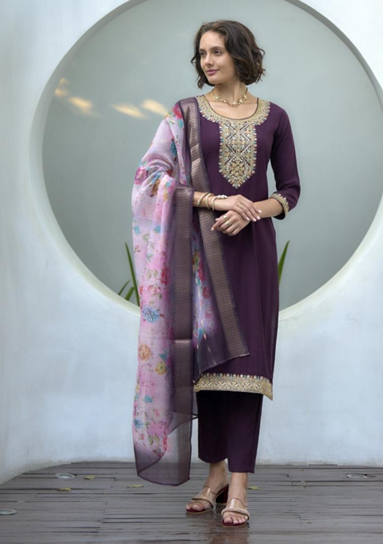 Wine Vatican Printed Kurta Set