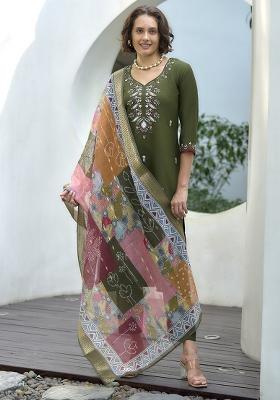 Green Vatican Printed Kurta Set