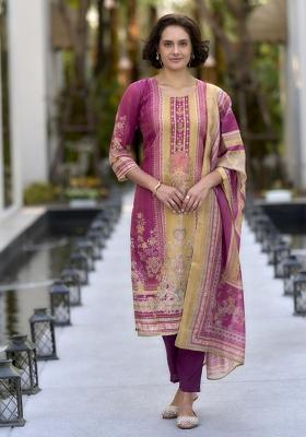 Purple Silk Blend Printed Kurta Set
